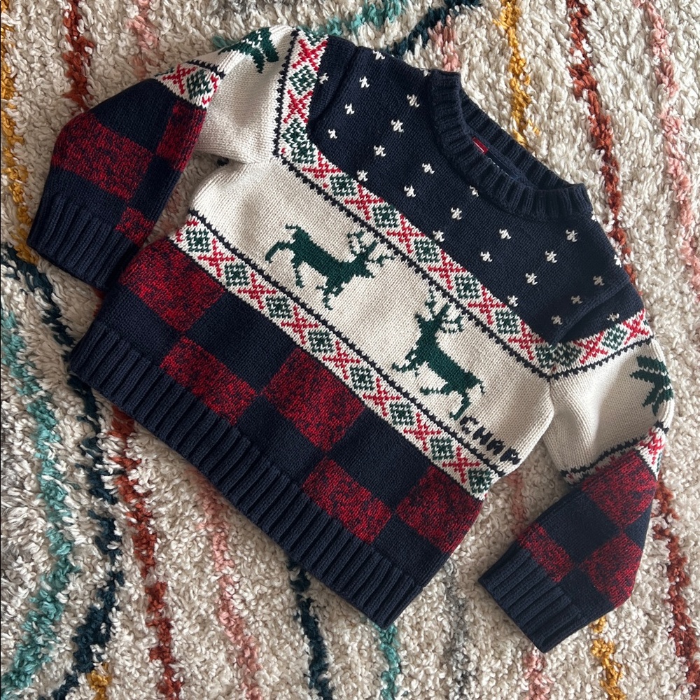 CHAPS Polo Ralph Lauren Reindeer holiday buffalo plaid sweater RARE ❄️